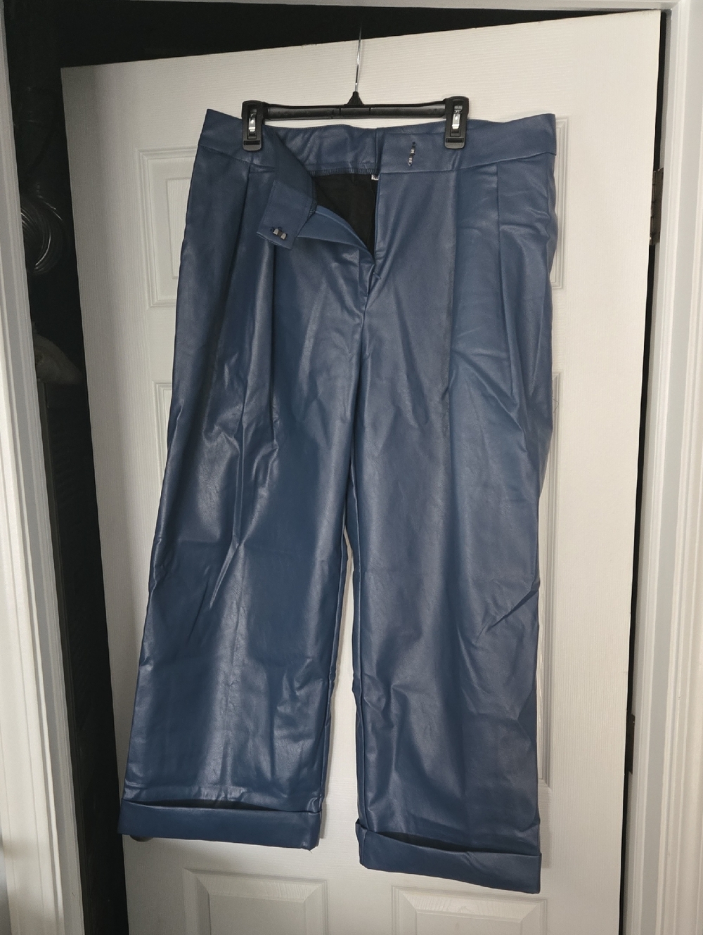 SHEIN Blue Faux Leather Wide-Leg Women's Pants